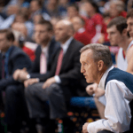 Men’s Basketball Head Coach Rick Byrd observes from the sidelines