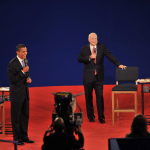 Candidates Barack Obama and John McCain square off during Belmont’s 2008 town hall presidential debate